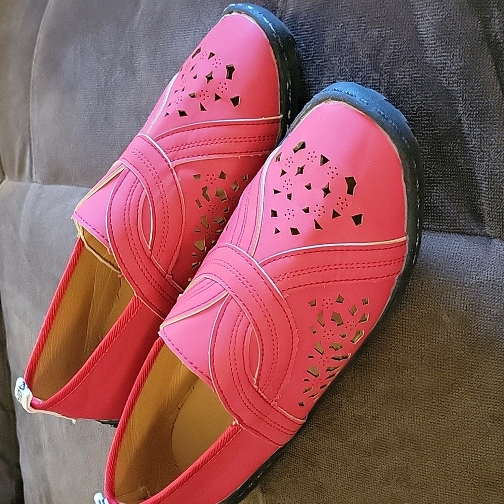 red slip on shoes